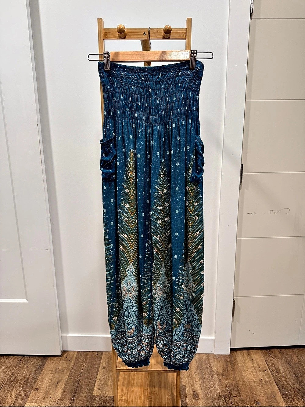 Om Grown Harem Pant Feather Print Blue & Green Pants
